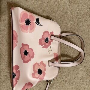 kate spade Pink Floral Leather Tote with Black Accents